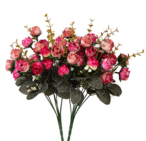 Houda Artificial Silk Fake Flowers Rose Floral Decor Bouquet,Pack of 2 (Rose Coffee)