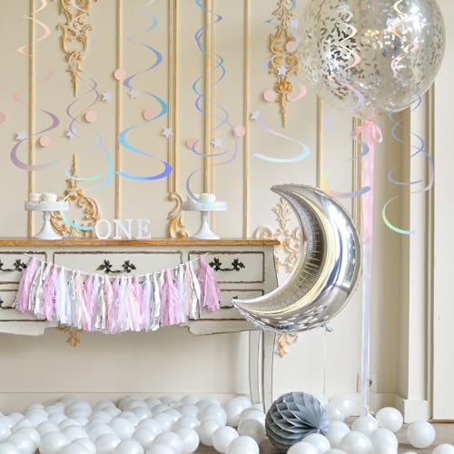 Image of Party Swirl Decorations Iridescent Shinny Foil Hanging Swirl Decorations Plastic Streamer for Ceiling Plastic Streamer for Party Decorations Metallic Hanging Swirl Pack of 30