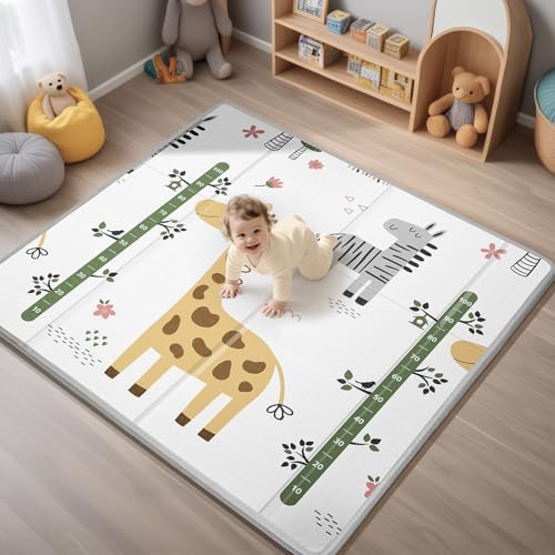 Image of Foldable Baby Play Mat, PIGLOG 0.6in Thick Waterproof Playmats for Babies and Toddlers Kids, Safe Foam Playmat for Tummy Time, 50x50 Playpen Mat, Reversible Portable Baby Floor Mat for Infant, Giraffe