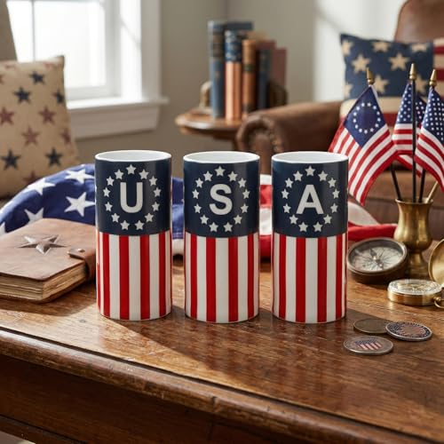 Image of Patriotic Candles with Timer Remote Control, 6inch,3Pcs | 4th of July Candles for American Independence Day Decorations,250th Anniversary American Flag LED Candles