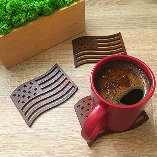 American Flag Wood Coasters Set - This USA Gift Include 4pcs Carved Wooden Coasters for Drinks - Great Patriotic Home Decor for Independence Day Decorations - Image 5