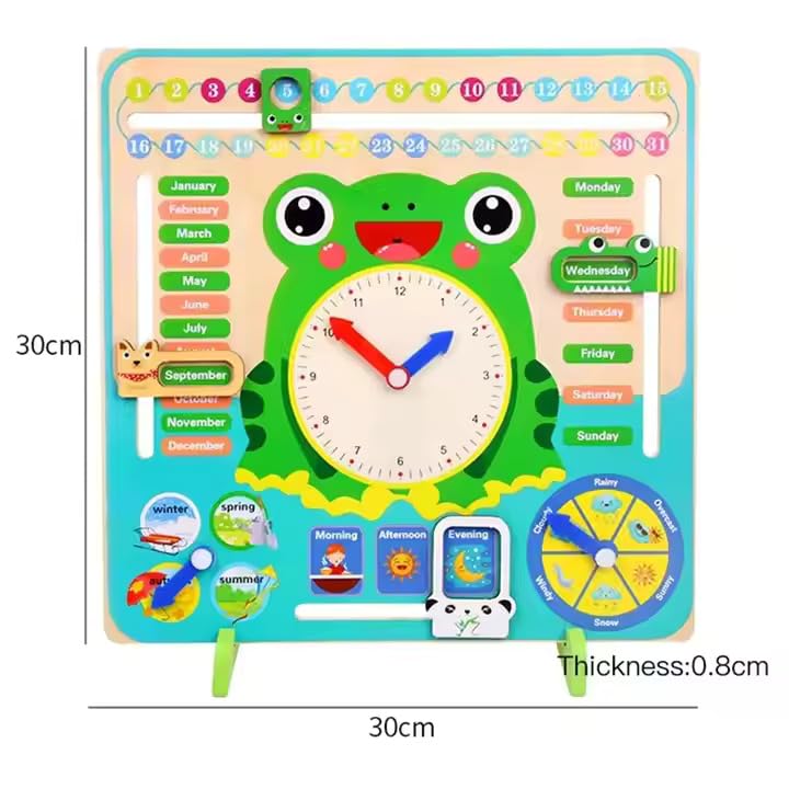 Mara Bommai Wooden Kids Learning Calendar Clock | Interactive Montessori Educational Toy for Toddlers | Teaches Time, Days, Months, Seasons & Weather” - Image 4 thumbnail