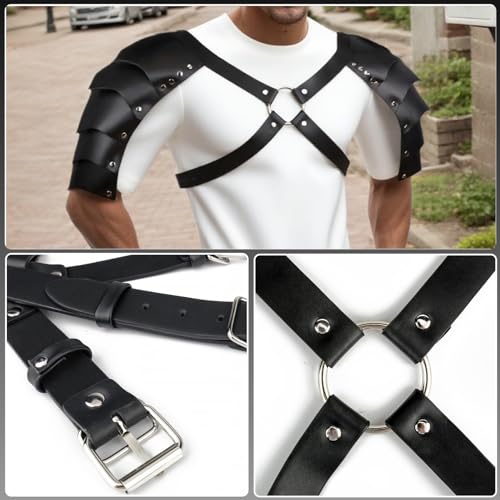 Men's Double Shoulder Harness Belt, Body Chest Harness for Men, Adjustable PU Leather Male Punk Chest Belt Muscle Show Fashion Costumes for Cosplay Party4