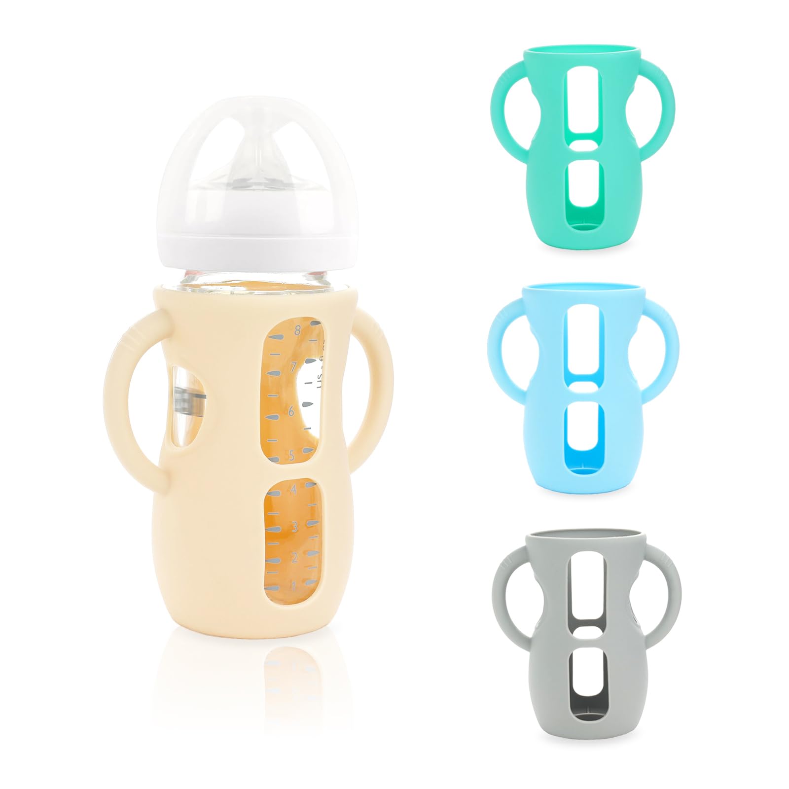4-Pack Silicone Sleeves for Philips Avent Glass Bottles, BPA-Free Drop-Resistant Baby Bottle Sleeves with Handles, Compatible with Philips Avent