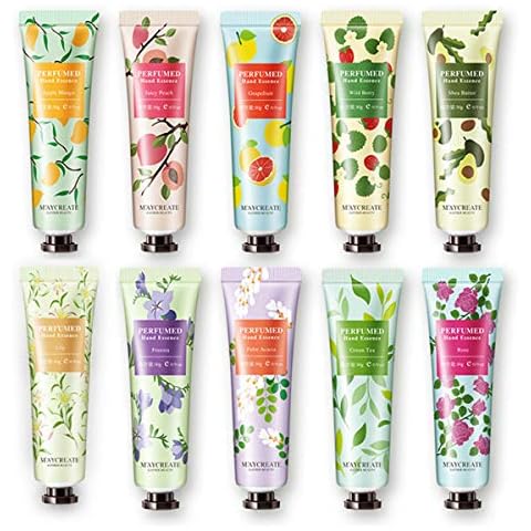 10 Pack Fruits and Flowers Extract Fragrance Hand Cream,Moisturizing Hand Care Cream Travel Set with Shea Butter For Men And Women-30ml Cover