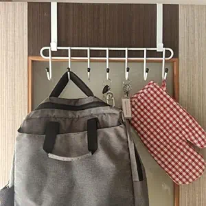 Blendmix Over The Door Hook, Stainless Steel Heavy Duty Over Door Hanger Holder for Coat Robe Hat Clothe Towels Hanging, Bathroom Organizer Towel Rack 6 Hooks, White