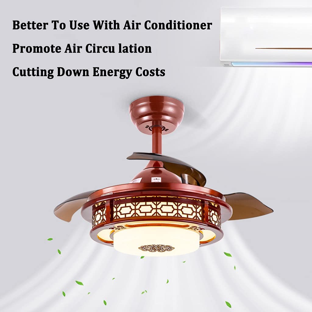 Fandelier Dimmerabile da 42 Pollici, Ventilatori da Soffitto a Scomparsa Luce, Telecomando, 6 velocità, 3 Colori, 3 Lame ABS Retrattili, per Soggiorno Sala da Pranzo (Color : STYLE2)