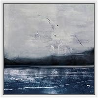 SIGNWIN Framed Canvas Wall Art Birds Flying Over a Deep Blue Lake and Mountains Landscape Wilderness Oil Painting Abstract Rustic Scenic Dramatic for Living Room, Bedroom, Office - 16x16 inches
