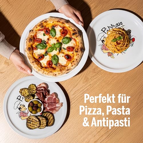 Van Well italienischer Pizzateller groß ø 33cm weiß – Porzellan XL Teller für Pizza & Pasta – Mikrowellen geeignet, spülmaschinenfest… – Ansicht 4