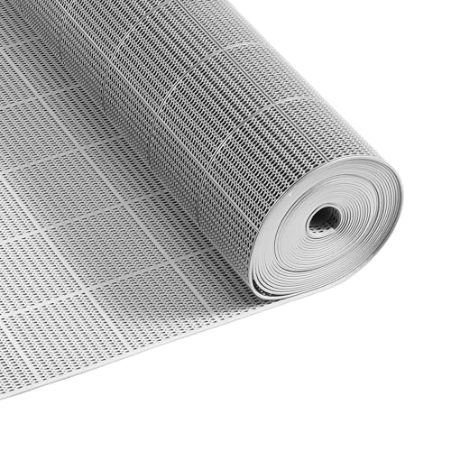 VEVOR Alfombra de Drenaje Antideslizante 90 x 1500 cm, Alfombrilla Comercial de PVC con Orificio de Drenaje para Zonas Húmedas, Suelo para Cocina Piscina Restaurante Terraza Baño Ducha, Color Gris