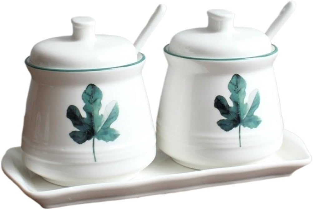 Salt and Sugar Container Sets Ceramic Sugar Container Seasoning Box with Lid and Spoon Seasoning Pot Spice Pot Set Kitchen Counter Accessory,F