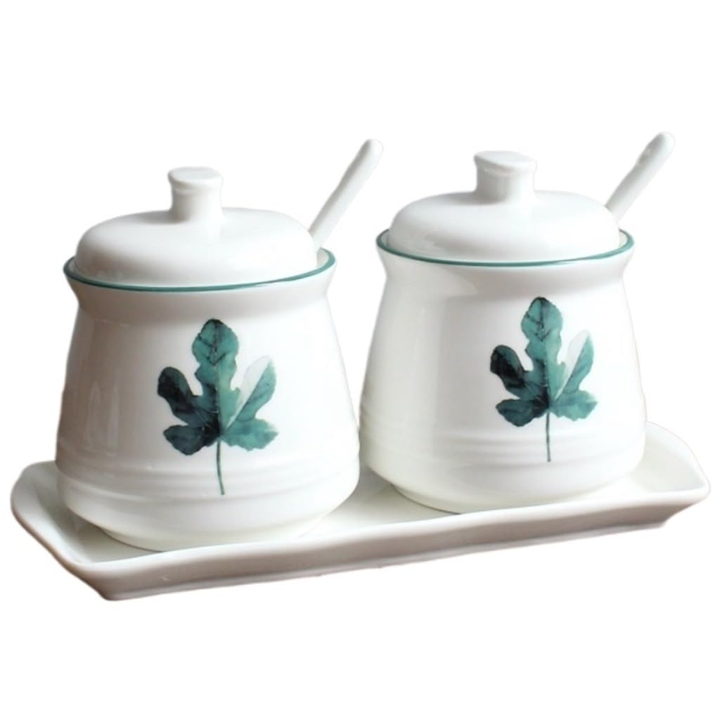 BCJMKDX Fermenter. Ceramic Sugar Container Seasoning Box With Lid And Spoon Seasoning Pot Spice Pot Set(F)