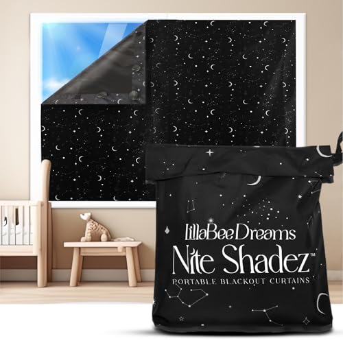 Portable Blackout Curtains (60' x 80') - Travel Blackout Curtains for Baby Nursery w/Stars...
