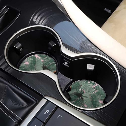 Portavasos para auto con diseño hojas de palma rosas, 2 piezas miniatura 7