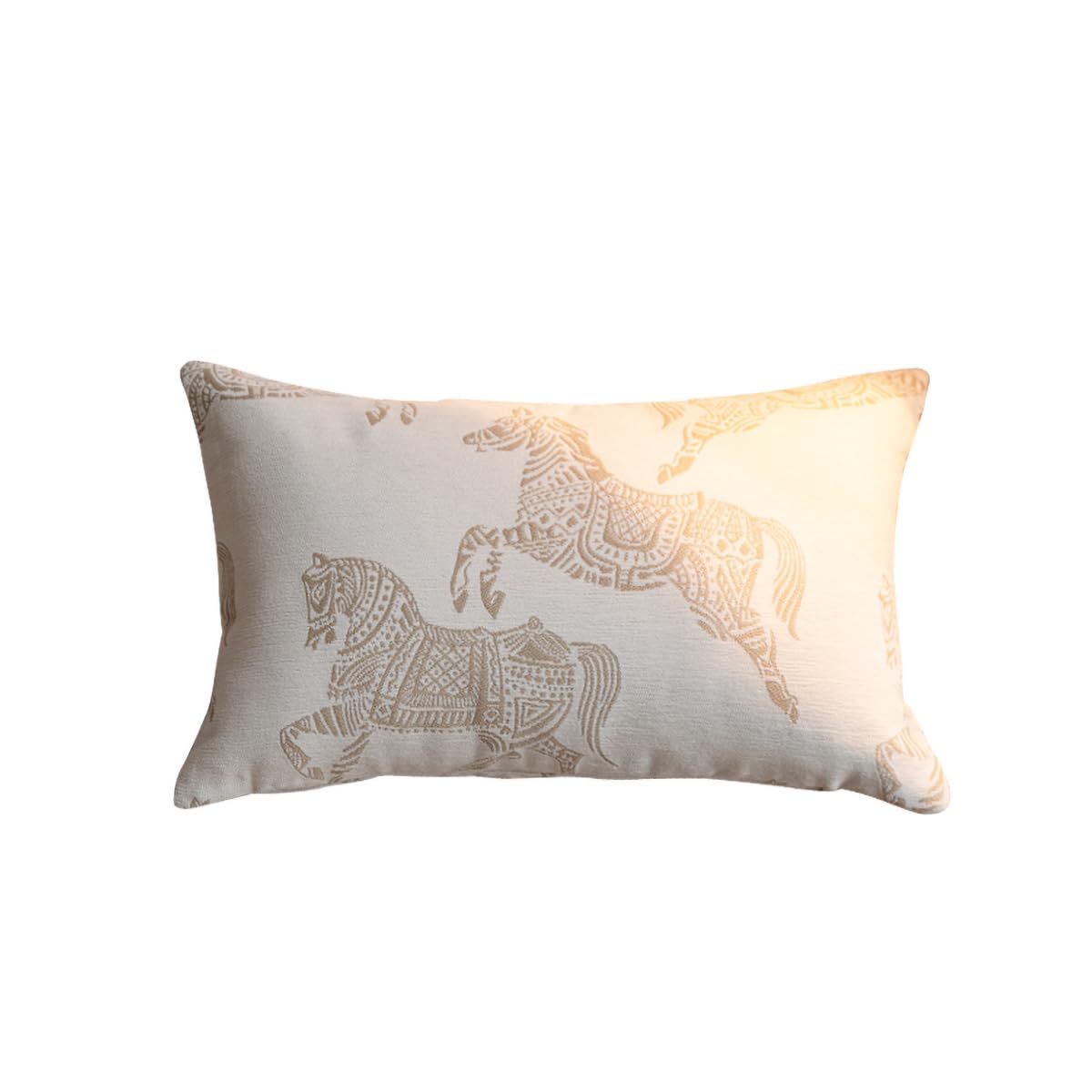 Croker Horse 12x20 inches Throw Pillow Cushion Cover - White Horse Chenille Jacquard Embroidery Couch Sofa Pillow Covers for Living Room Bedroom