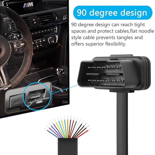 CERRXIAN 2FT 0.6M OBDII OBD2 Right Angle 16 Pin Male to Female Extension Flat Cable, OBDII Scan Tool Diagnostic Extender Cord Convert Adapter - Thumbnail 3