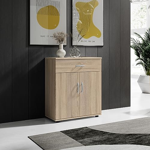LILLY Kommode in Eiche Sonoma Optik - Moderne Kommode mit Schublade und viel Stauraum für Wohnzimmer, Esszimmer und Flur - 60 x 70 x 30 cm (B/H/T)