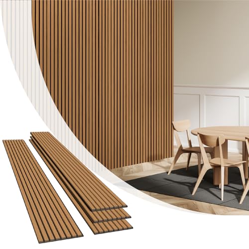 Olanglab Wood Wall Panels 4 Pack Wood Slat Acoustic Wall Panels 94.5x12.6 Each 3D Wall Panels for Interior Wall Decor (Cherry Toned-Extendo Trio)