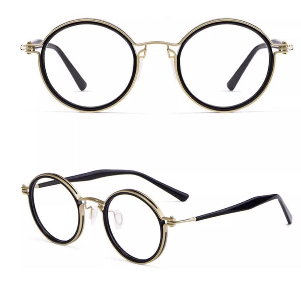Occhiali da Lettura Rotondi retrò in Titanio Puro per Uomo e Donna, Lettore Anti Luce Blu Anti-Fatica, Occhiali da Leggeri ed Eleganti per Computer Presbiopia (Color : Black Gold, Size : 2.50x)