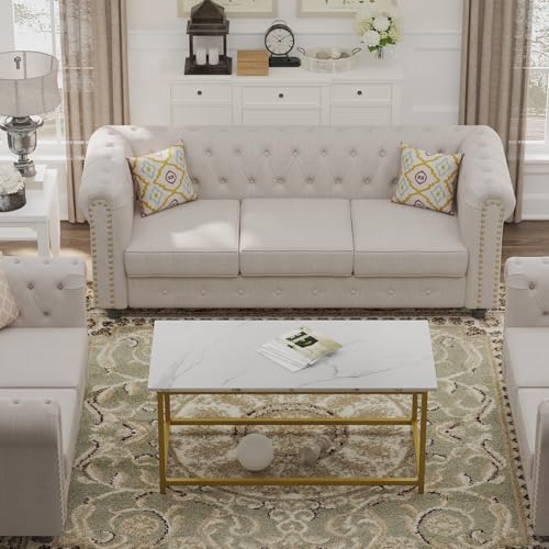 SAYGOER White Faux Marble Coffee Table Simple Modern Rectangular Coffee Tables Open Design Minimalist Center Table for Living Room Office, 39.37 x 19.69 x 17.72, White Gold - Thumbnail 2