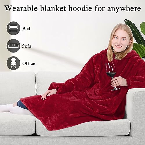 Kpblis YHJSB6385 Wearable Blanket Hoodie For Women And Men, Oversized Wearable Hoody Blanket Sweatshirt, Warm And Cozy Giant Wearable Fleece Blanket With Sleeves And Giant Pocket For Adults And Kids, Red thumb #2