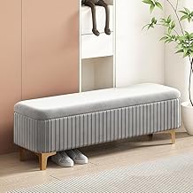 LEGACY OF COMFORT Qwen Velvet Upholstered Flip Top Storage Bench 2 Seater Sofa Upholstered Ottoman Bench with Storage for Living Room, Bedroom (Grey)