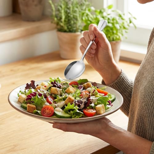 Yuanchu 2 Pcs Large Serving Spoons, Stainless Steel 8 Inch Spoons for Buffet Extra Long Buffet Serving Utensils, Silver Metal Large Spoon Heavy Duty & Dishwasher Safe - Image 5
