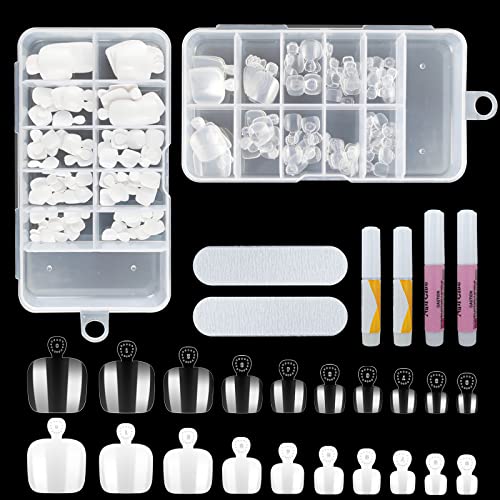 Hengxinc 200 piezas uñas postizas pies 10 Tamaños uñas postizas para pies Conjunto completo de uñas de dedo falso, punta artificial de dedo de acrílico, con pegamento y caja