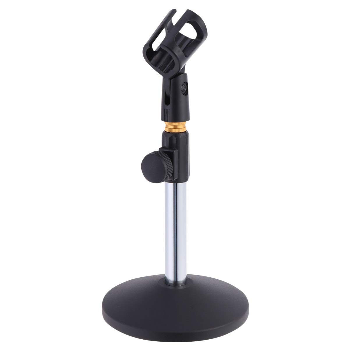 Supporto senza Mani Regolabile in Altezza 27-38 Cm Base in Metallo Nero per Microfono da Tavolo per Conferenze Online e Trasmissioni
