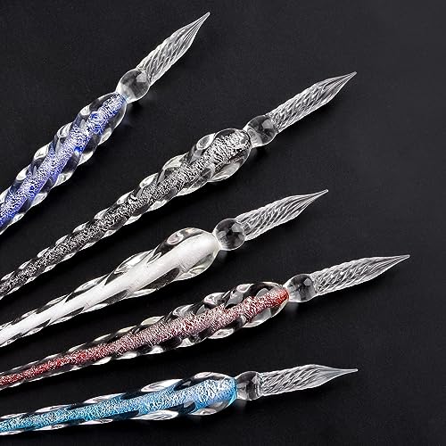 WANDIC Handmade Stained Glass Dip Pen, 5Pcs 7.2'' Colorful Crystal Pen Kit with Holders Rainbow Crystal Pen for Art Signature - Image 3