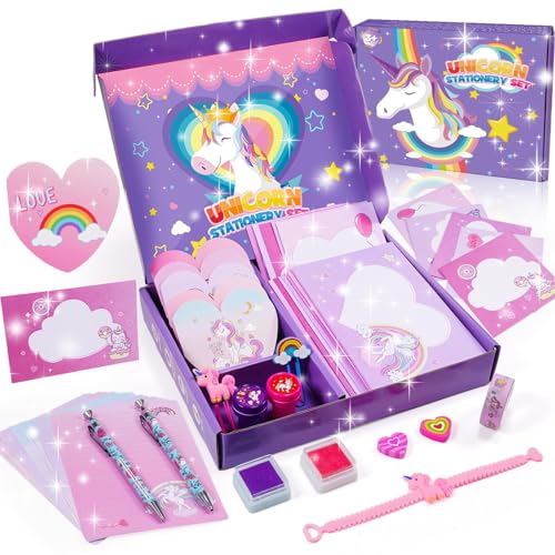 Dromlag Mädchen Geschenke 4 5 6-12 Jahre, Einhorn Geschenke für Mädchen Briefpapier Geburtstag Geschenk für Mädchen 4-12 Jahre Schreibwarenset Polly Pocket Einhorn Bastelset Briefpapier mit Umschlag