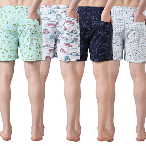Image of Urban Scottish Ultra-Comfortable Men's Boxer Pants (Pack of 4), 100% Cotton with Stylish Print, Soft & Stretchy Elastic Waist Band, Dynamic Movement & Hardwearing Stitching,Breathable Gentle Snug Fit