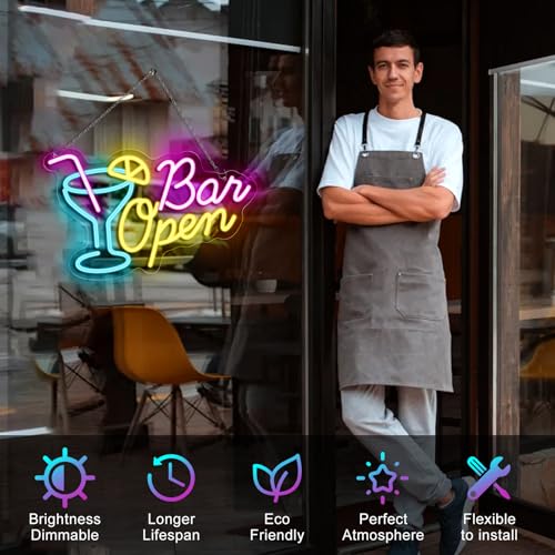 Image of Bar Open Neon Sign, 16.5 inchX 10.6 inch Dimmable Bar Open Signs for Business with ON /OFF Switch, Powered by USB LED Light Up Sign for Home Man Cave Club Party Gift