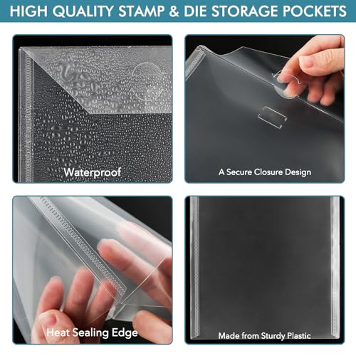Image of 20 Pcs Stamp & Die Storage Pockets Resealable Clear Plastic Seal Bags Storage Case for Cutting Dies Stencil Album Stamp Crafts for DIY Scrapbooking Paper Card Craft Cutting Dies Storage