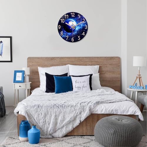 Image of XFM Blue Earth Glass Wall Clock for Living Room 12 Inch
