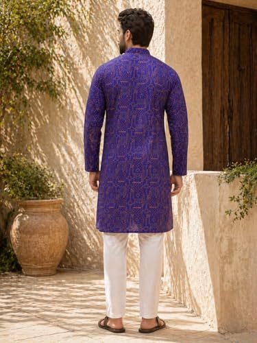 Image of SOJANYA Men's Deep Purple Ethnic Kurta with Intricate Abstract Print | Modern Festive Style