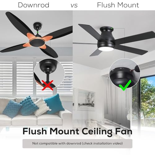 Image of oltao Titan Hugger Fan with Lights, 6 Speeds DC Reversible, Modern Low Profile Ceiling Fans for Bedroom, Living Room and Garage (Black)