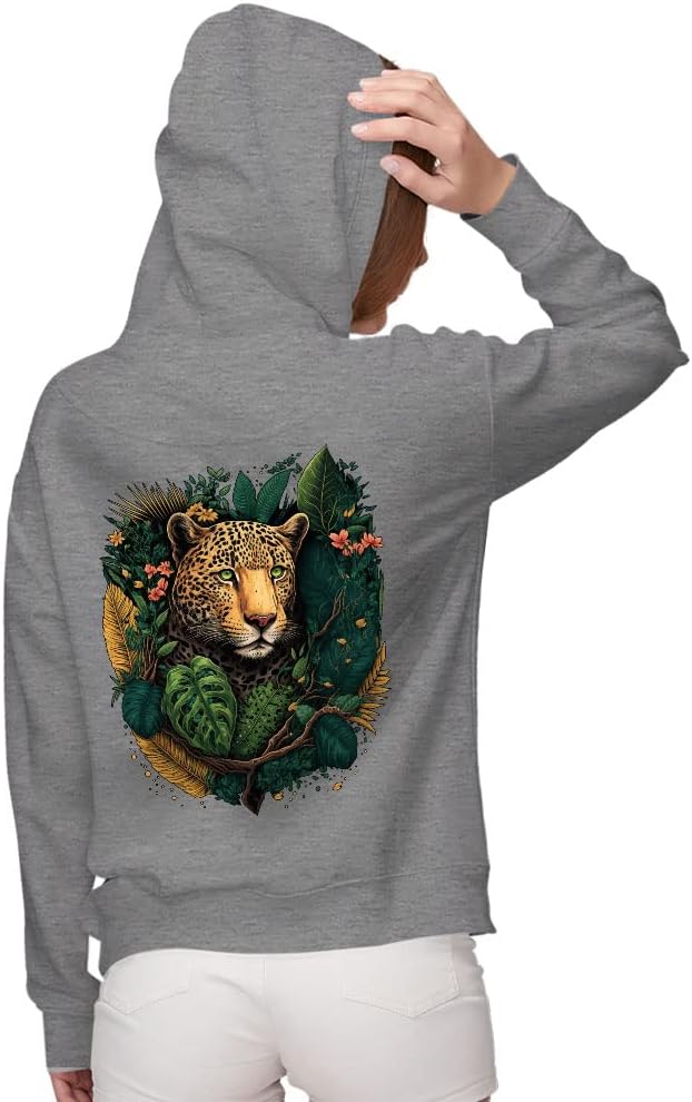 Leopard Graphic Women's Zip Hoodie - Cute Hooded Sweatshirt - Illustration Hoodie