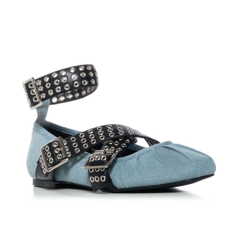 Arqa Ballet Flats for Women Punk Rock Twist Ballerina Shoe Cross Buckle Straps Flat Shoes3