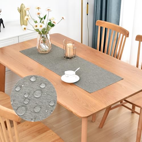Farmhouse Rustic Table Runner Grey Faux Linen Table Runners Water Resistant Short Table Runner 36 inches for Living Room Dresser Bedroom Kitchen Dining Party 13x36 Inch