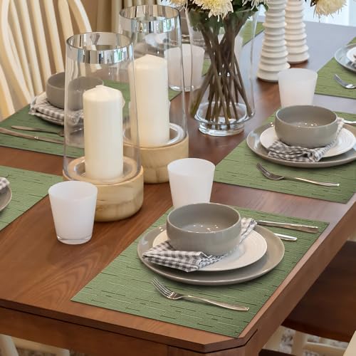 Sets de table rectangulaires en PVC vert lavable | Lot de 8 dessous de table