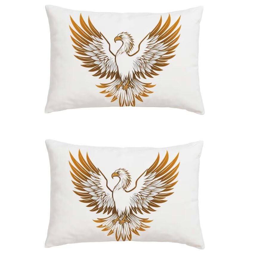 Housse coussin extérieur orange 40x70cm rectangulaire en lin imperméable motif oiseau l-m142