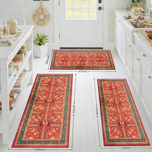 Tapete corredor lavable antideslizante rojo 20x47 pulg miniatura 2