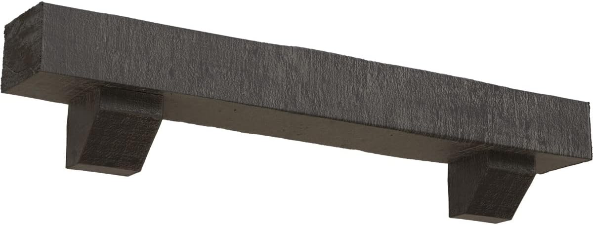 Ekena Millwork 6" H x 6" D x 36" W Rough Cedar Faux Wood Fireplace Mantel Kit w/Ashford Corbels, Aged Cedar