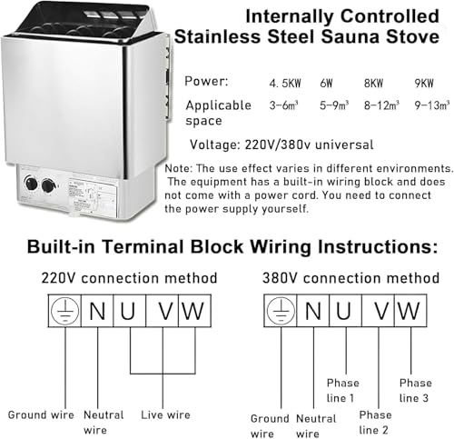 Calentador eléctrico de sauna, estufa de calefacción de acero inoxidable con temporizador y control de temperatura, horno de sauna de baño húmedo y seco para el hogar, hotel, spa.