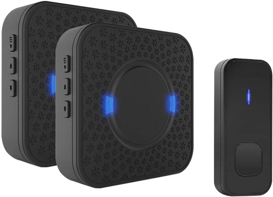 Wireless Doorbell, Kesouli Waterproof Wireless Doorbell Door Chime Kit, 2 Wall Plug-in Receivers and 1 Push Button at 1000-feet Range, 55 Chimes with LED Flash