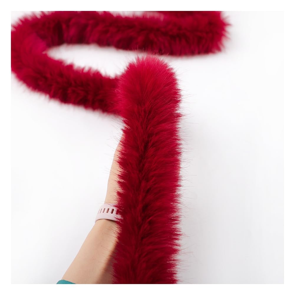 Rockreyoa Faux Fur Border Fluffy Faux Fur Ribbon Faux Fur Band Plush Trim Fabric Border Handmade Material for Slippers Costumes Crafts Coats Gift Decoration Burgundy Red 3m