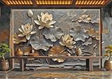 rskjdghshd Tapete Moderne Kunst Relief Seerose Rock Textur Landschaft Malerei TV Sofa Hintergrund Wand Schlafzimmer Wohnzimmer Studie Wandbild,3D,300x210cm