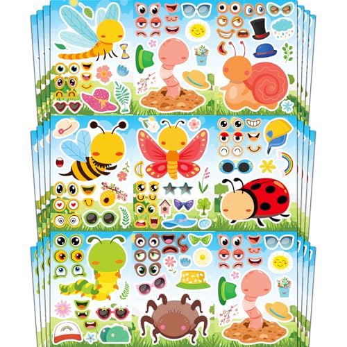 Aowplc 32 Sheets Insect Make-a-Face Stickers for Kids Fun Spring Party Supplies Crafts & Classroom Activities