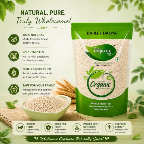 Image of Pearl Organic Fresh Organic Pearl Barley Daliya, 1.5 Kg | Jau Daliya, Pure Natural & Unpolished, High Fiber Healthy Breakfast Cereal, Good for Digestion, Diabetes & Weight Loss